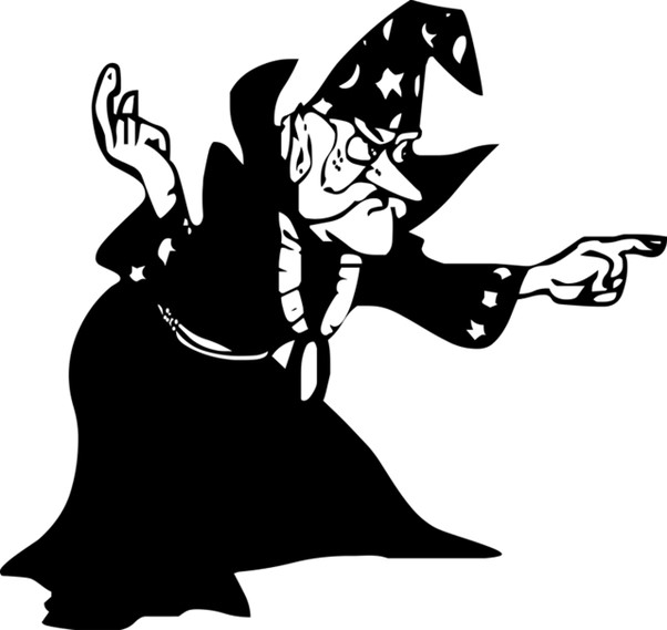Cartoon alchemist wizard pointing his finger