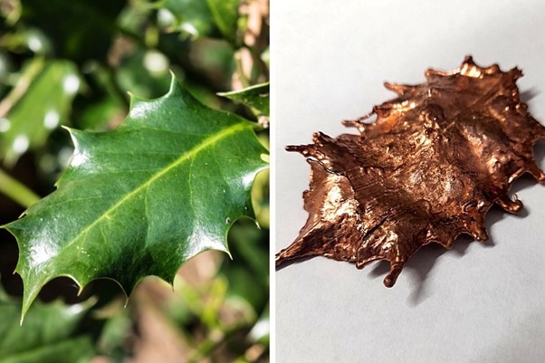 Electroformed copper plated leaf before and after