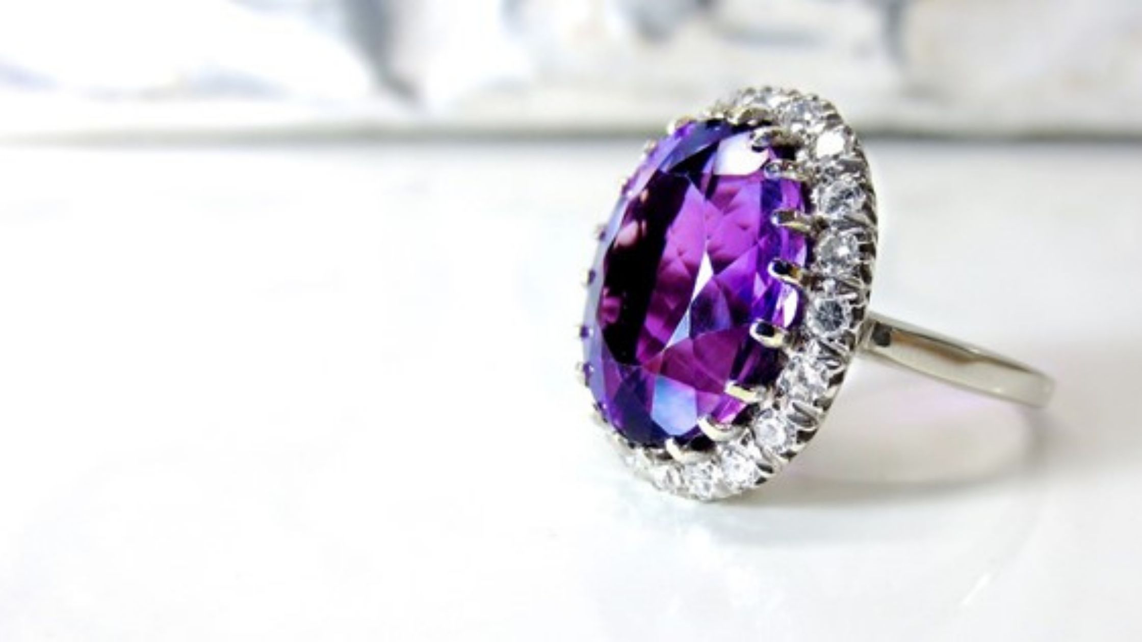 amethyst rhodium white gold ring