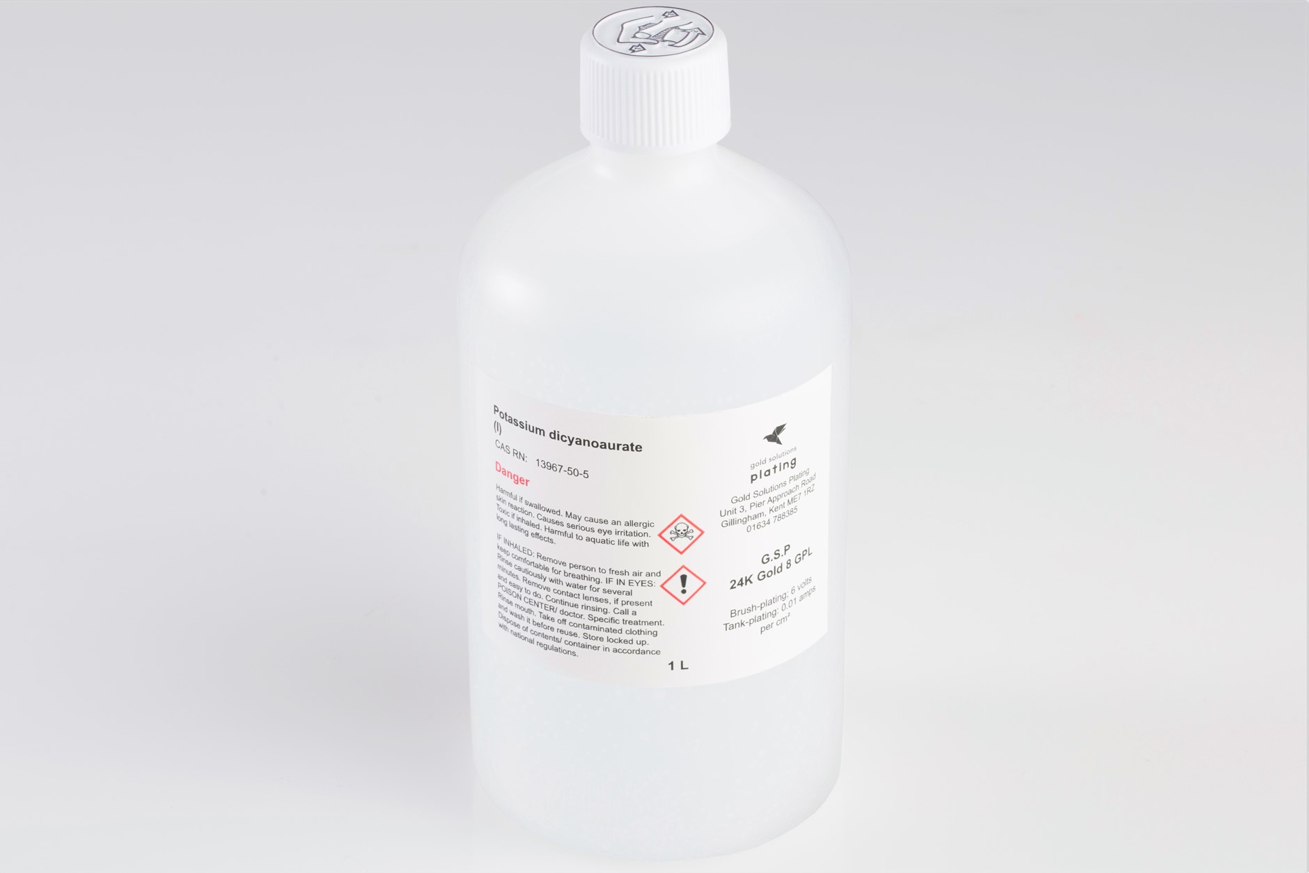 G.S.P 24K Gold Plating Solution 8GPL, 1 litre bottle