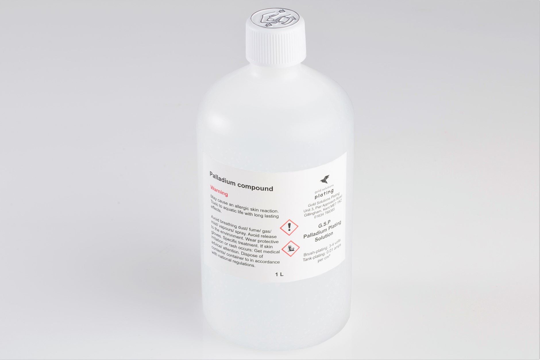 bottle of 1 litre palladium plating solution