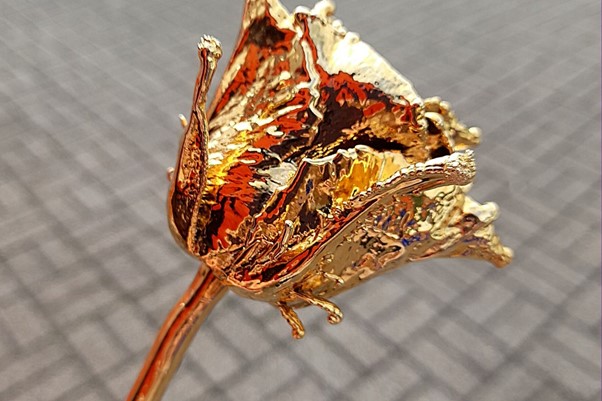 Electroformed and gold plated real rose