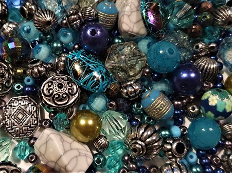 Blue assorted glass, crystal and acrylic jewellery making beads