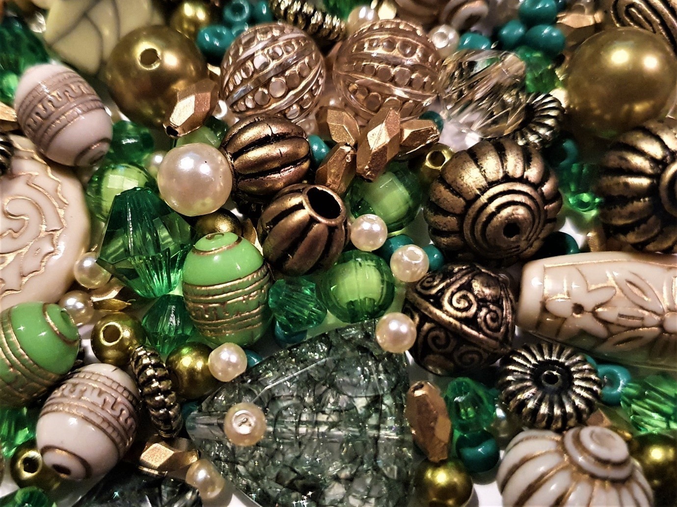 Green assorted glass, crystal and acrylic jewellery making beads
