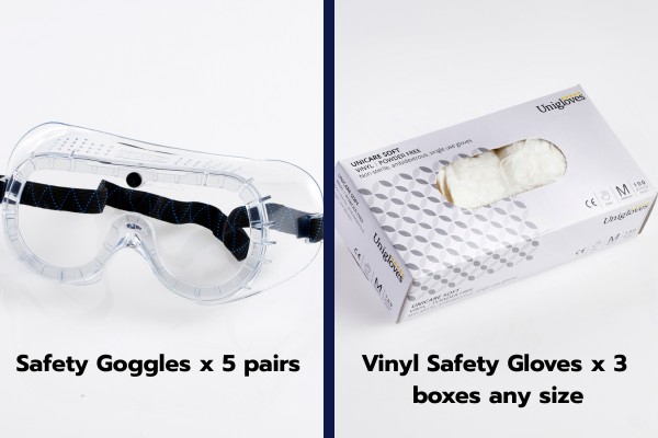 PPE Bumper Pack Safety Goggles and Vinyl Safety Gloves