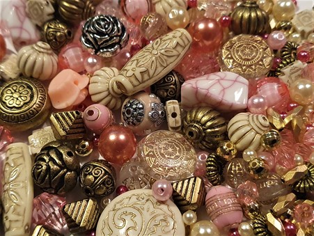 Pink assorted glass, crystal and acrylic jewellery making beads