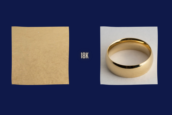 18k gold plated colour swatch shown next to a 18k gold plated wedding band