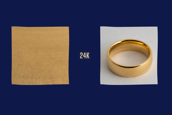 24k gold plated colour swatch shown next to a 24k gold plated wedding band