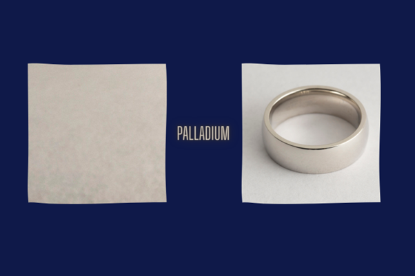 palladium plated colour swatch shown next to a palladium plated wedding band